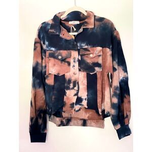 Natural Life Boho Cropped Oversized Jacket Size XS-Small Tie Dye Raw Hem NEW